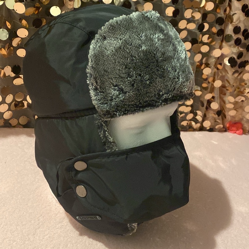 Black and gray winter hat with face mask #1325
